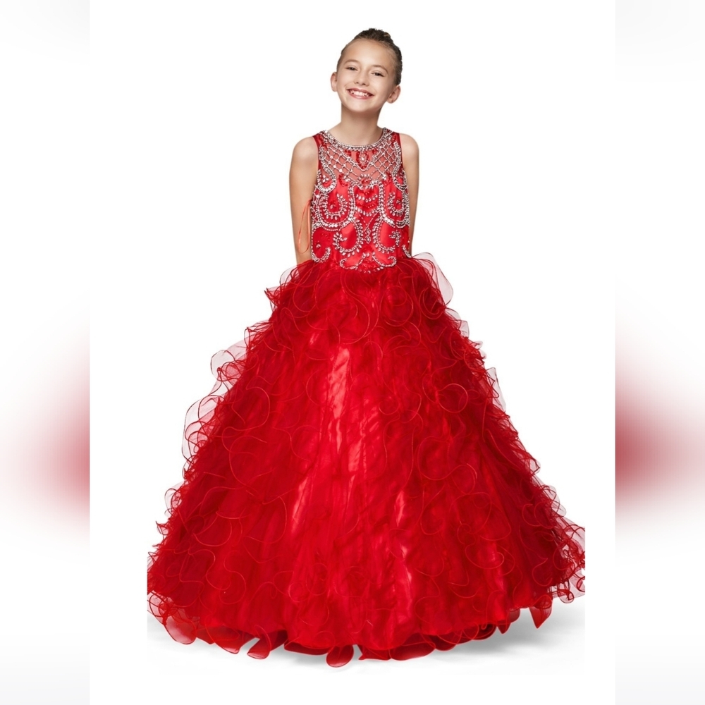 Rehinstone beaded bodice with ruffled long skirt